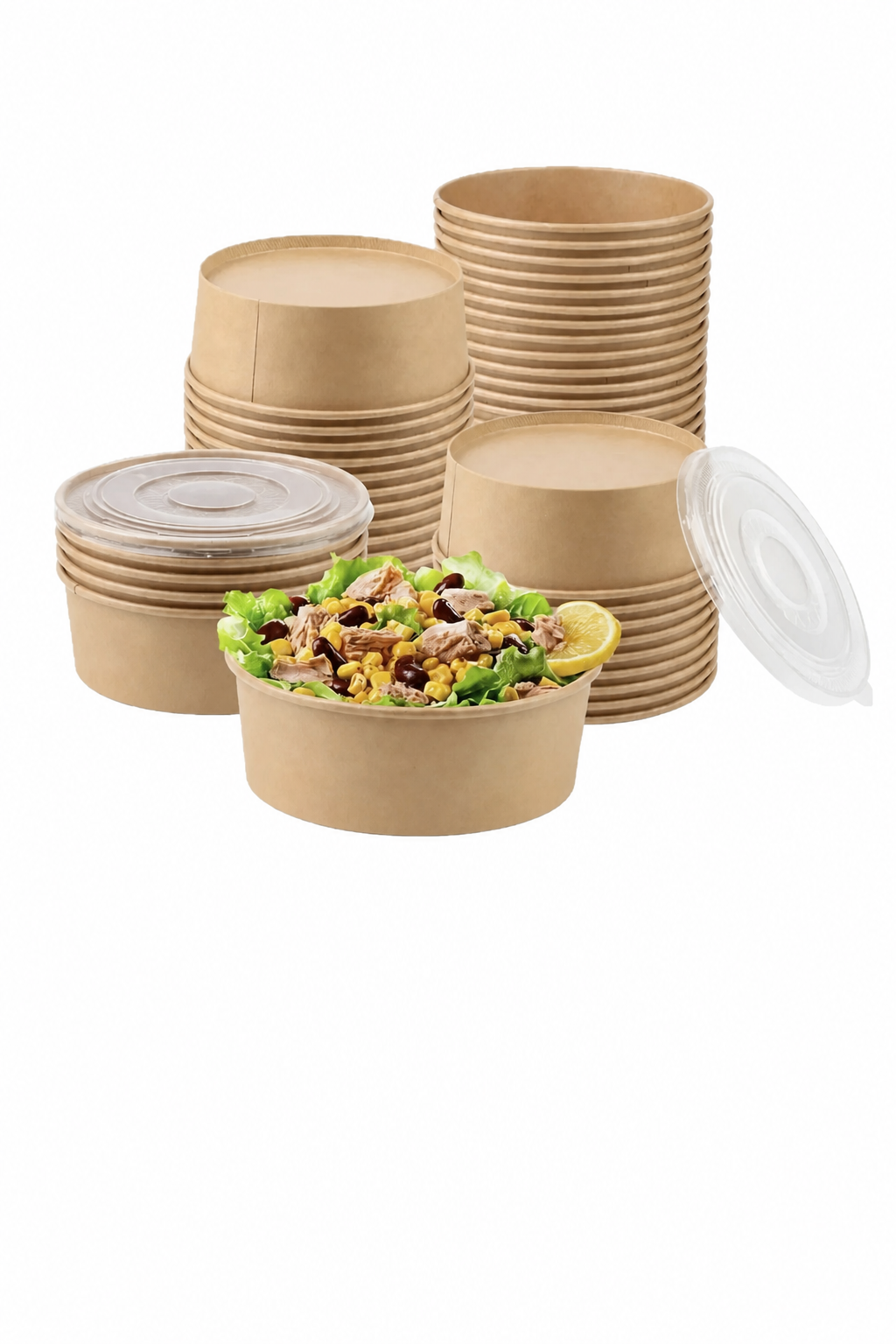Kraft Karton Kapaklı Salata, Bowl, Makarna Kasesi 750 cc 10 Adet