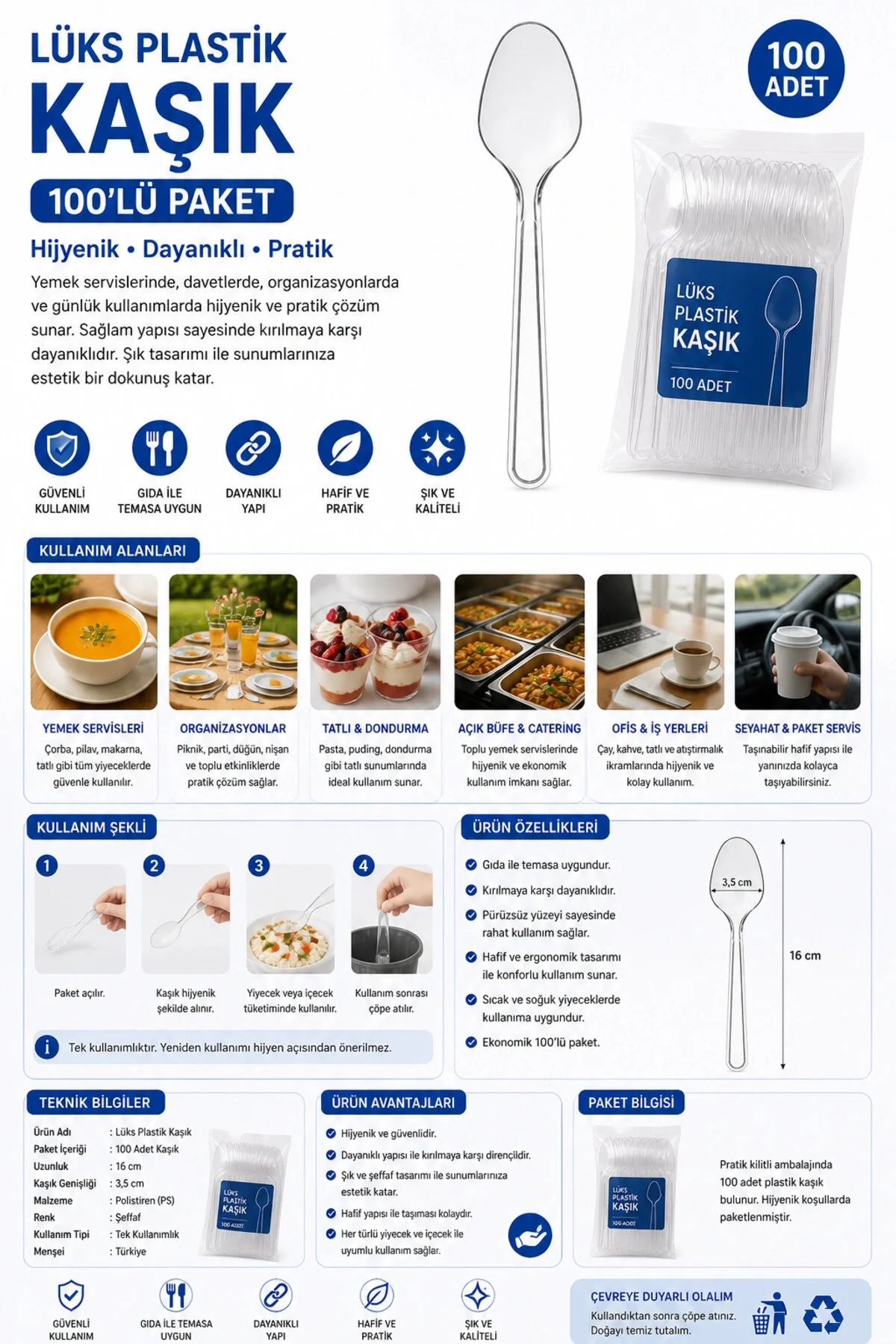 Plastik Kaşık 100'lü — Çatal & Bıçak & Kaşık