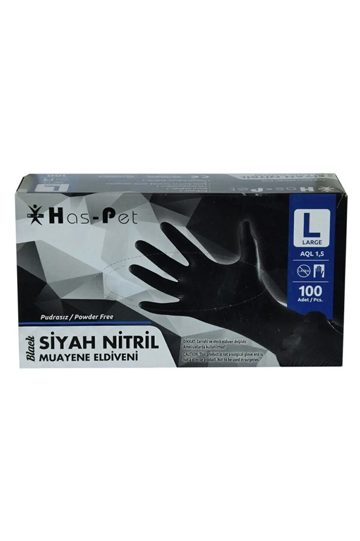 L Beden Siyah Nitril Eldiven 100'lü Paket Siyah Eldiven