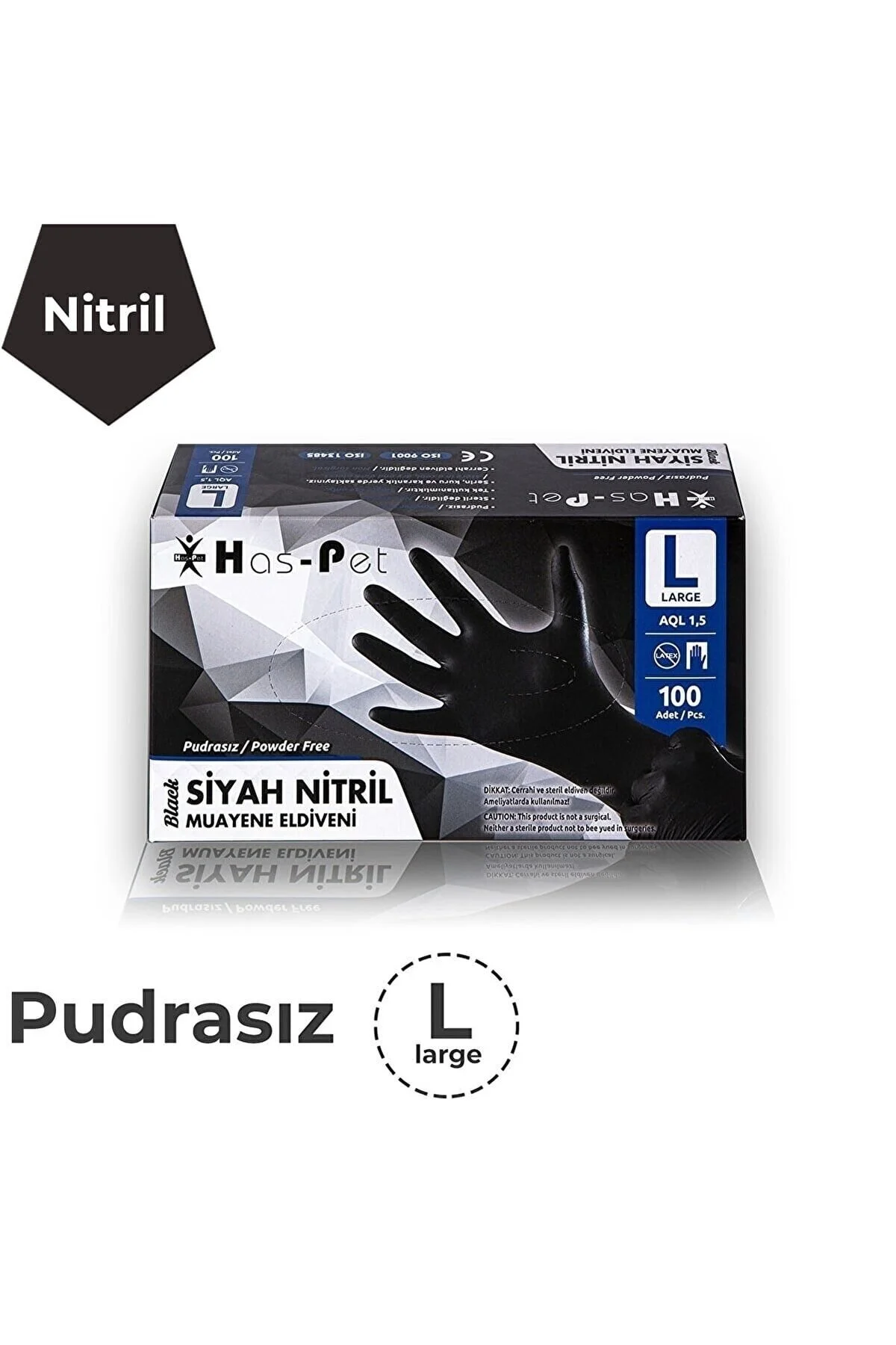 Pudrasız Siyah Nitril Eldiven Latekssiz L Beden 10 Kutu 100 Lü Nitril Eldiven — Hijyenik Eldiven