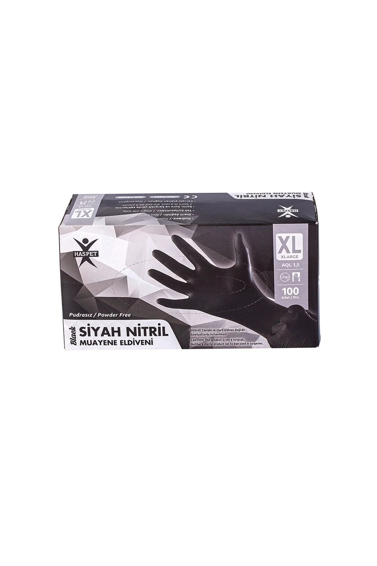Siyah Nitril Muayene Eldiveni 100 Adet Xlarge (xl) Beden — Hijyenik Eldiven