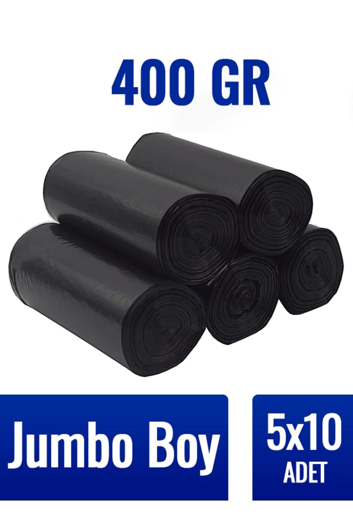 Çöp Torbası Jumbo Boy 10’lu 5 Rulo 400 GR Kalın 80x110 Çöp Poşeti — Çöp Torbası