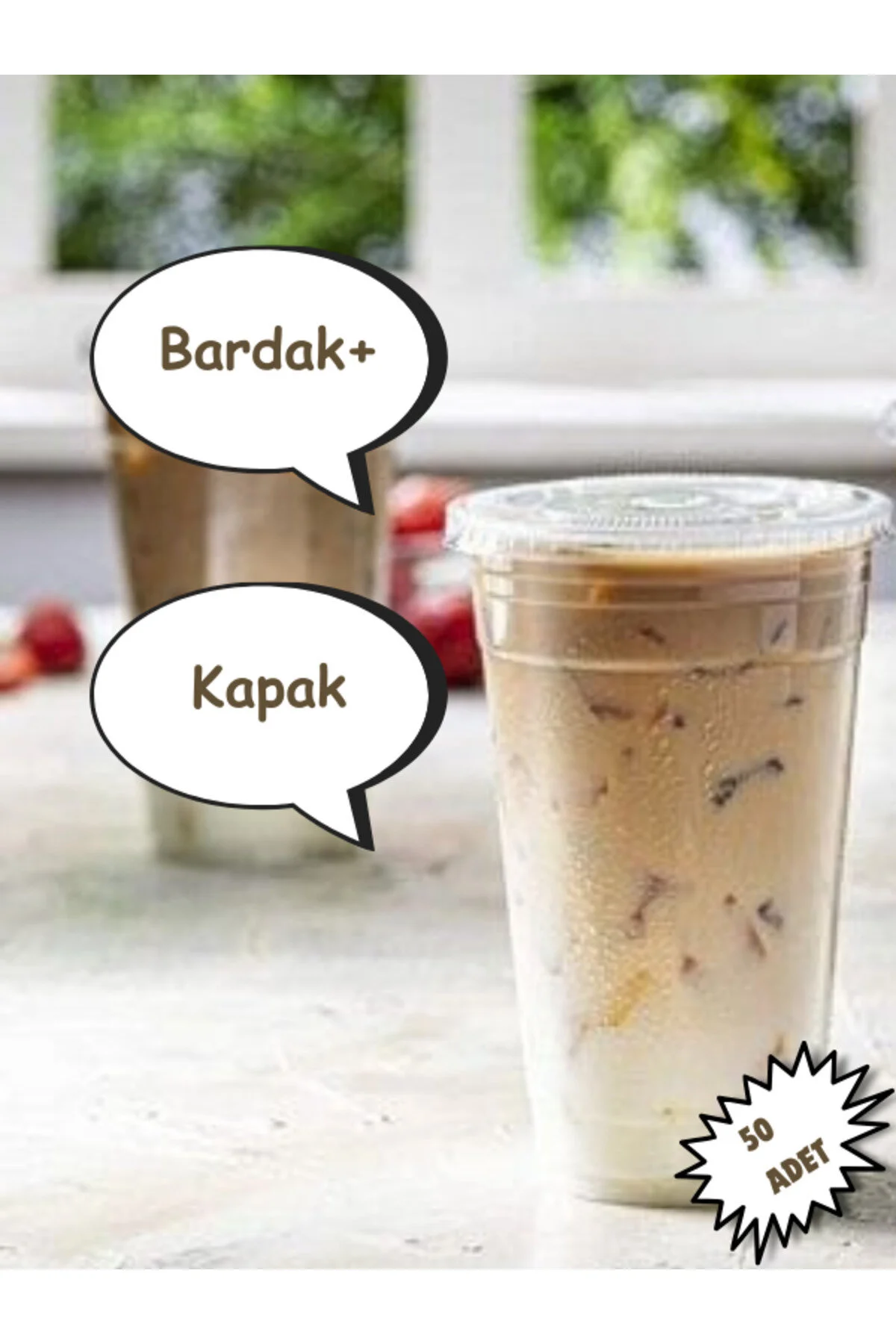 12 Oz (350 ML) Plastik Pet Milkshake Limonata Bardak Delik Kapak 50 Adet — Ev Tüketim Malzemesi