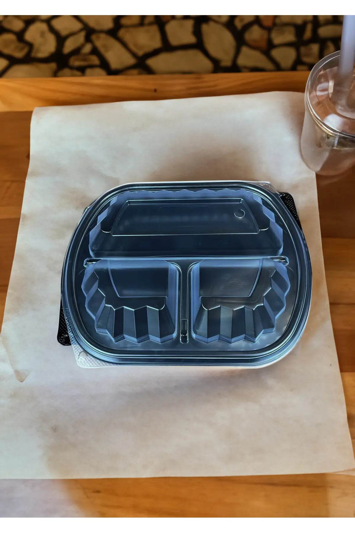 Servis Kabı 3 Bölmeli Takeaway Catering ve Ev Kullanımı İçin 50 Adet — Saklama Kabı