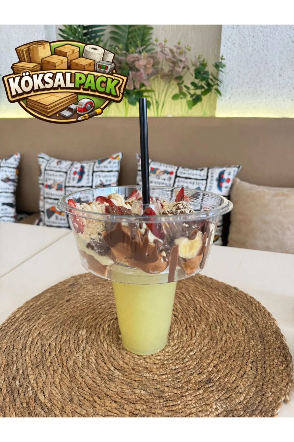 5’li Set (5 Kapak + 400 cc 5 Bardak + 5 Pipet) Pratik Sunum Seti | Çift Katlı Tatlı & İçecek Sunum Aparatı | Waffle, Smoothie, Meyve Sunum Bardağı — Plastik Bardak (3)