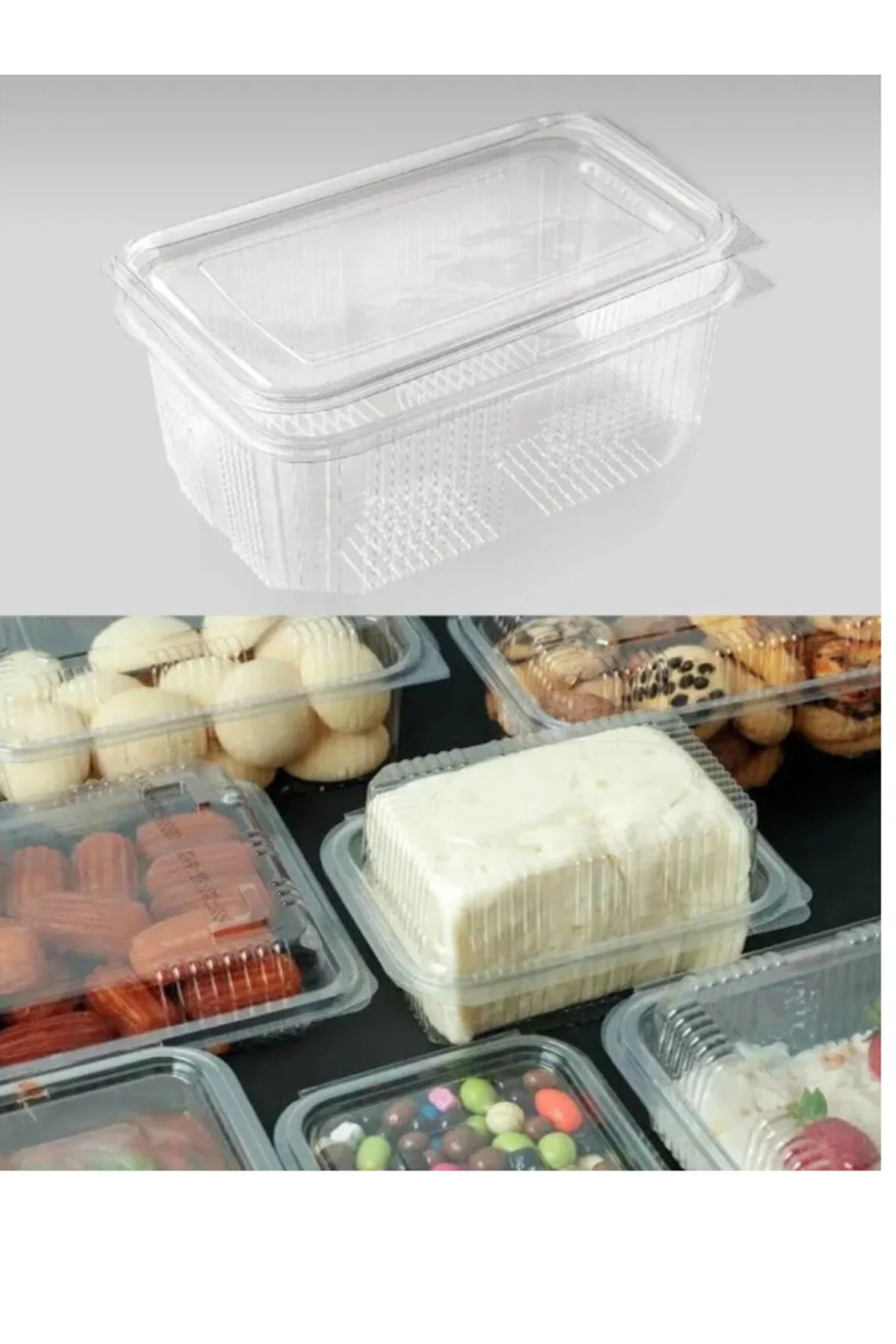 Plastik Kap 375gr-cc Kullan At Tek Kullanımlık Kapaklı Dikdörtgen Kase 100 Adet — Piknik Malzemesi
