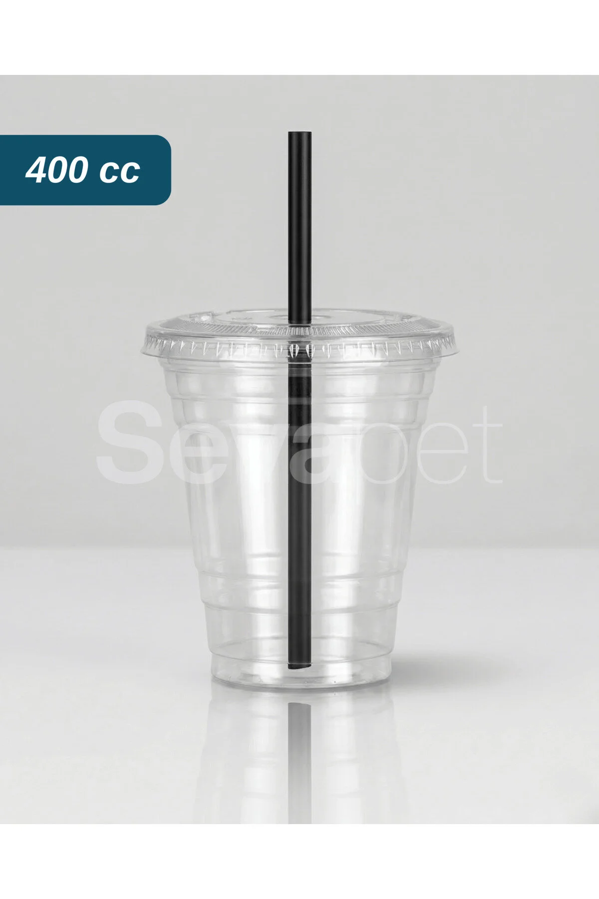 14 OZ (400 CC) PET Bardak + Düz Deli̇kli̇ Kapak + Si̇yah Pi̇pet 20 Adet / Soğuk İçecek Bardaği — Plastik Bardak (2)
