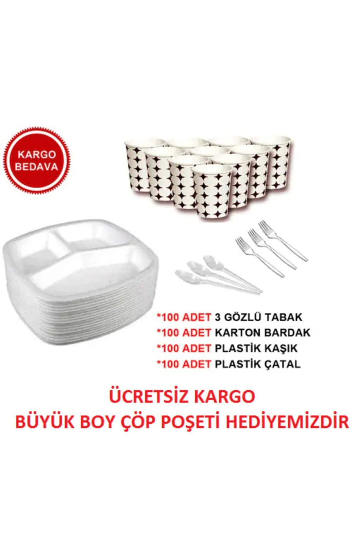 3 Gözlü Köpük Tabak Kaşık Çatal Karton Bardak Eko Düğün Mevlüt Set 100 Adet Set — Kase (2)