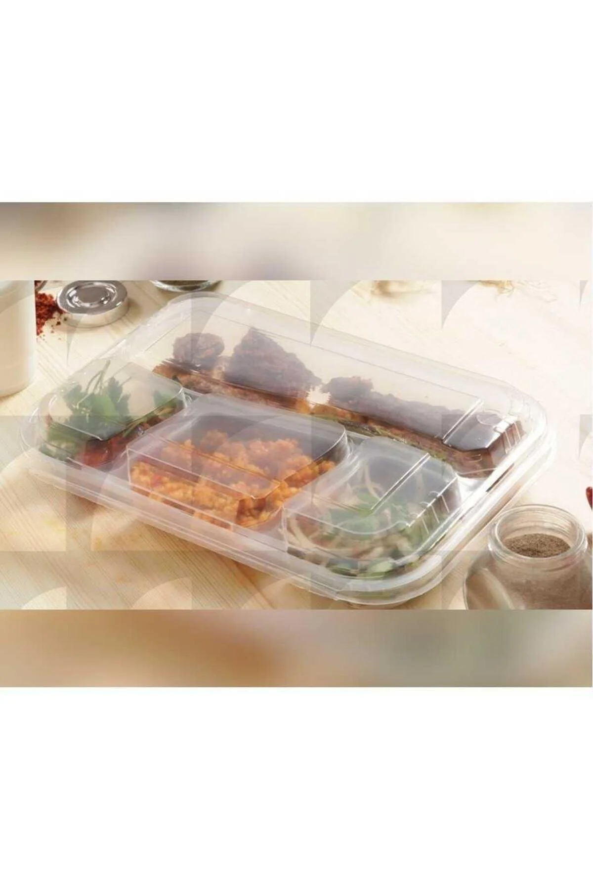 Kebap Kabı 4 Bölmeli Kapaklı Şeffaf 25 li — Ev Tüketim Malzemesi (4)