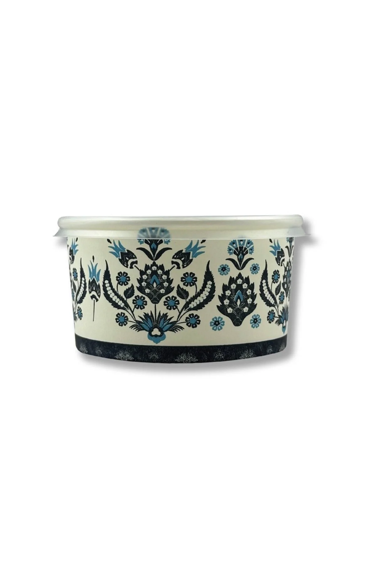 25 Adet Mavi Karton Kağıt Çorba-aşure-tatlı-dondurma-yemek Kasesi - 14 Oz Plastik Kapaklı Kase