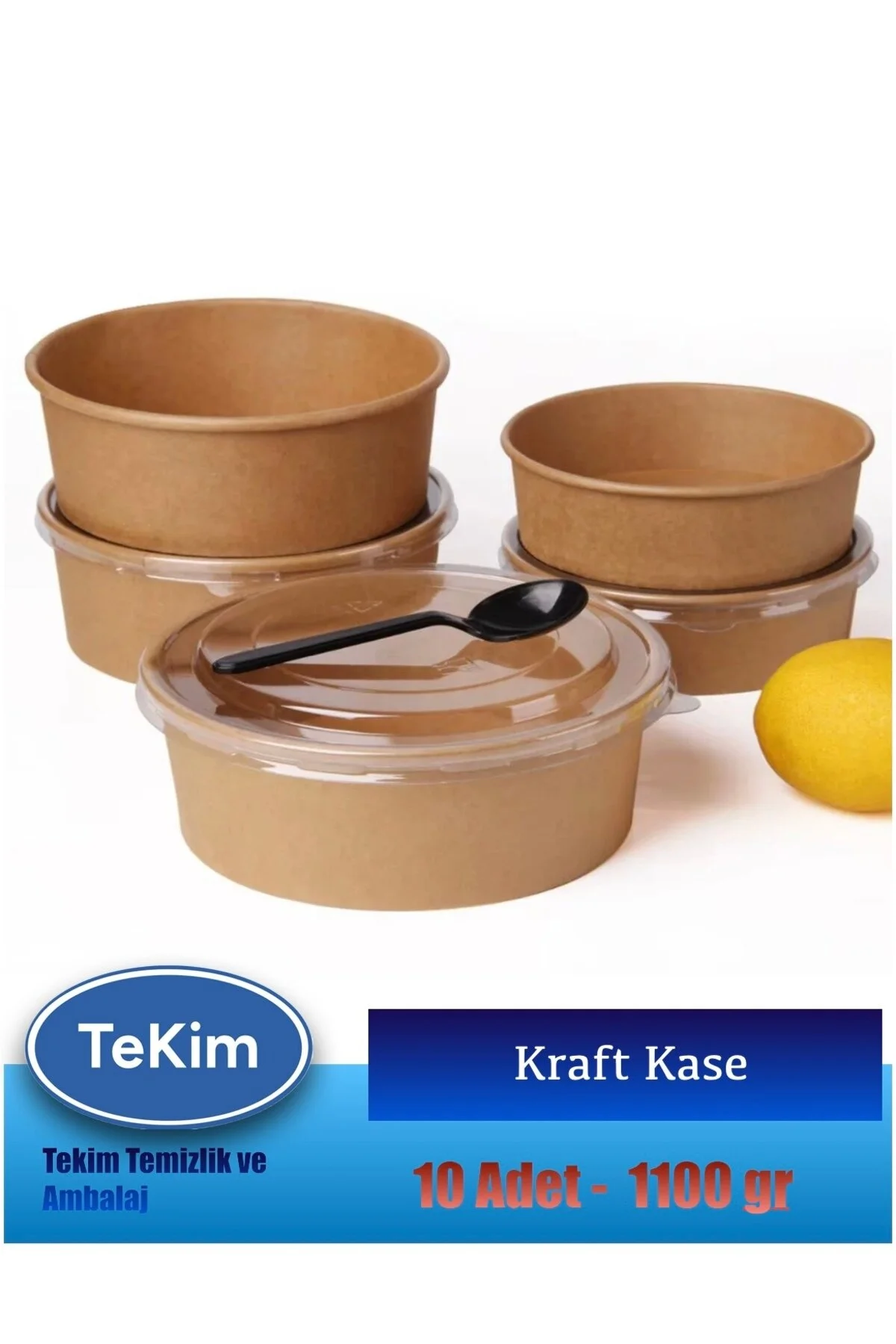 1100 cc Kraft Karton Kapaklı Kase Salata, Bowl, Makarna Kasesi 10 Adet — Kase
