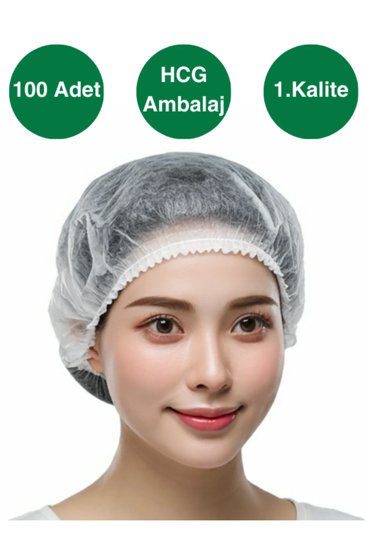 Tek Kullanımlık Beyaz Bone, 52 CM, 100'lü Paket, Çift Lastikli — Saç Bonesi