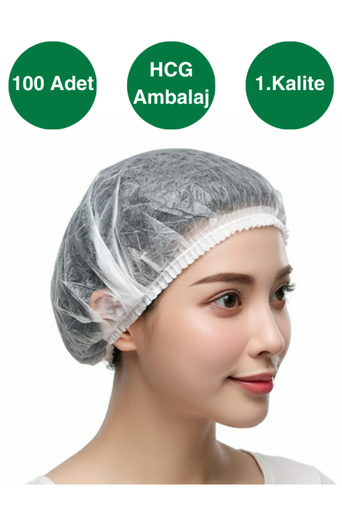 Tek Kullanımlık Beyaz Bone, 52 CM, 100'lü Paket, Çift Lastikli — Saç Bonesi (2)