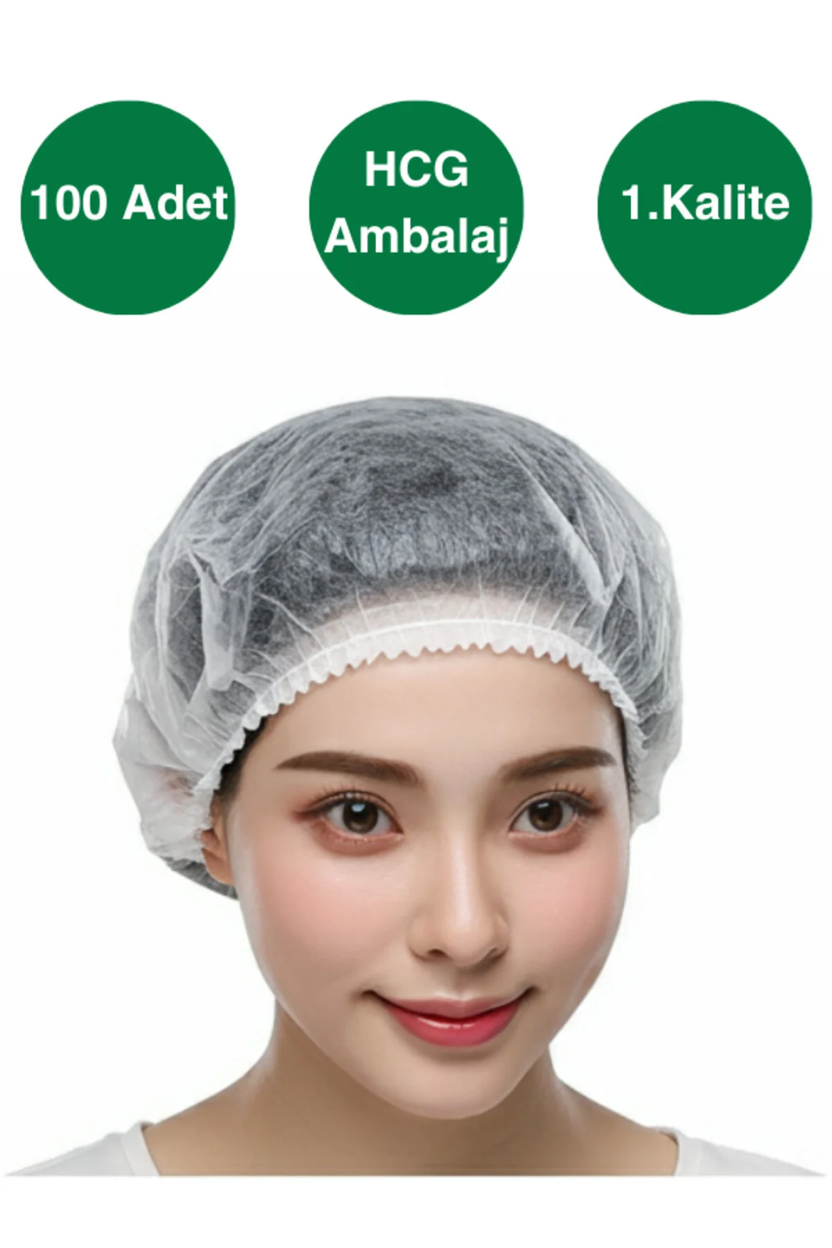 Tek Kullanımlık Beyaz Bone, 52 CM, 100'lü Paket, Çift Lastikli — Saç Bonesi (3)