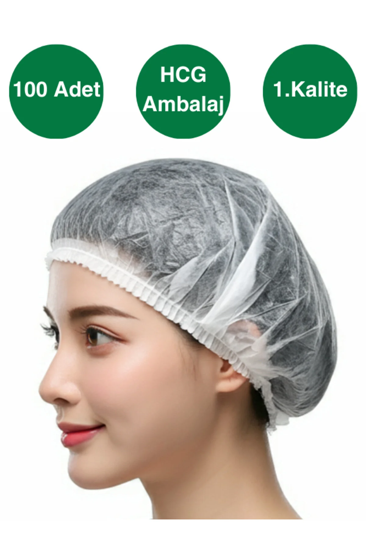 Tek Kullanımlık Beyaz Bone, 52 CM, 100'lü Paket, Çift Lastikli — Saç Bonesi (4)