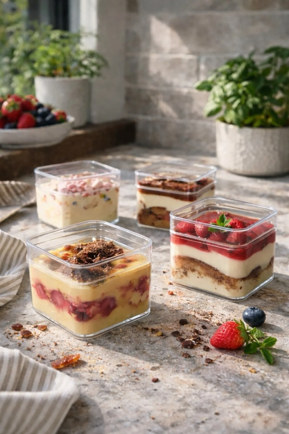 6 Adet Kapaklı Kare Tiramisu Cup 280 cc Şeffaf Kapaklı Mika Plastik Kase – Tatlı, Meze, Salata Sunum