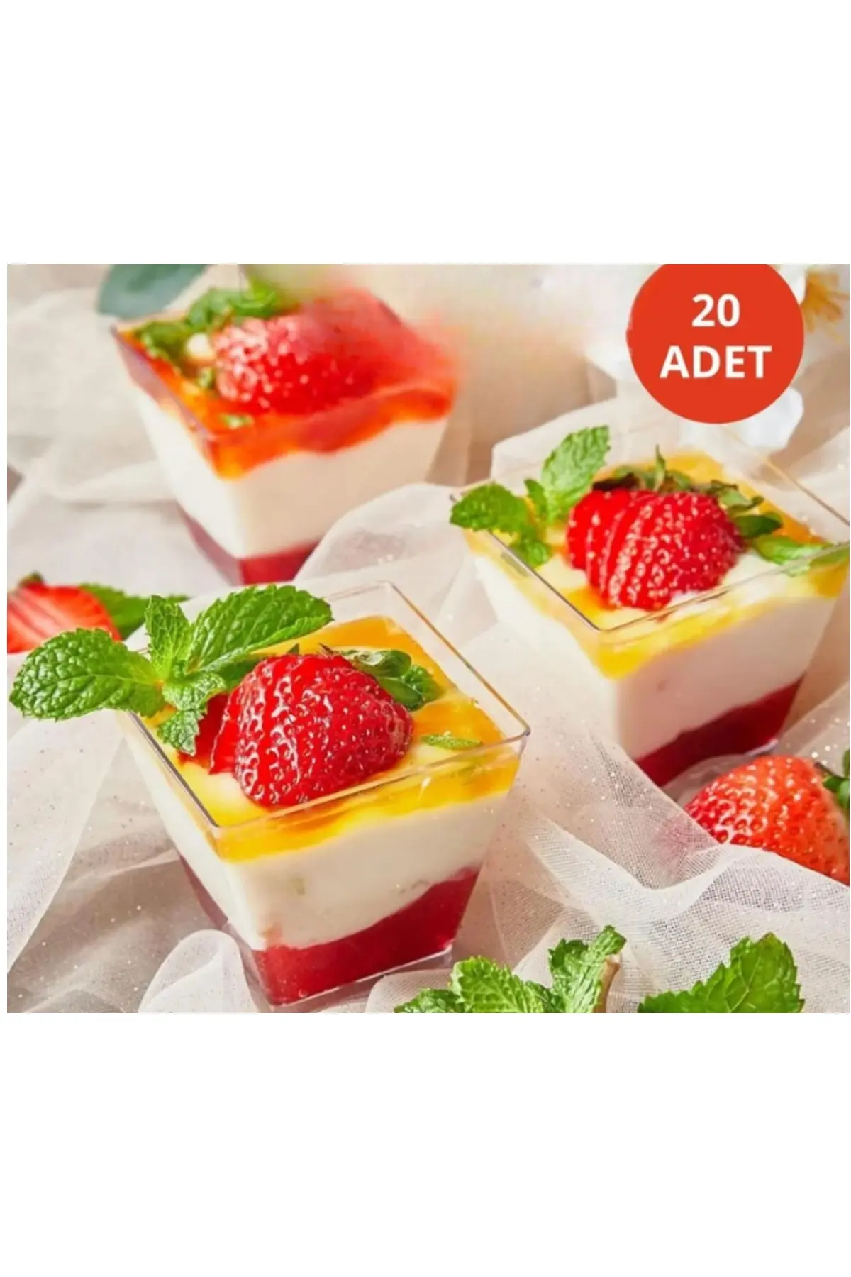 20 Adet Mini Sunum Kasesi Magnolya Dondurma Puding Tatlı Meze Salata Cup Kabı Sert Plastik Mika Kase — Dekoratif Tabak & Kase