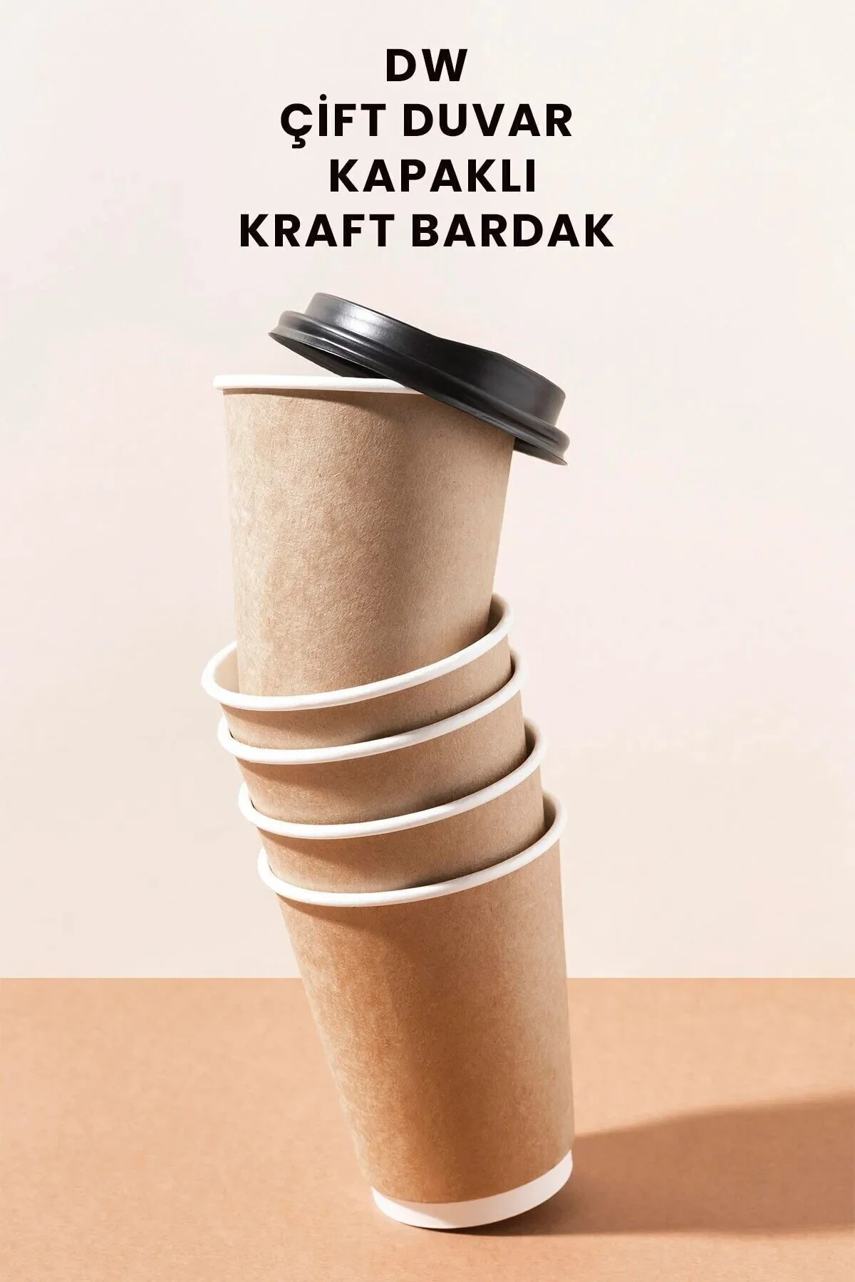 Double Wall Kraft Karton Bardak ve Siyah Kapak Seti 14oz 25'li — Bardak