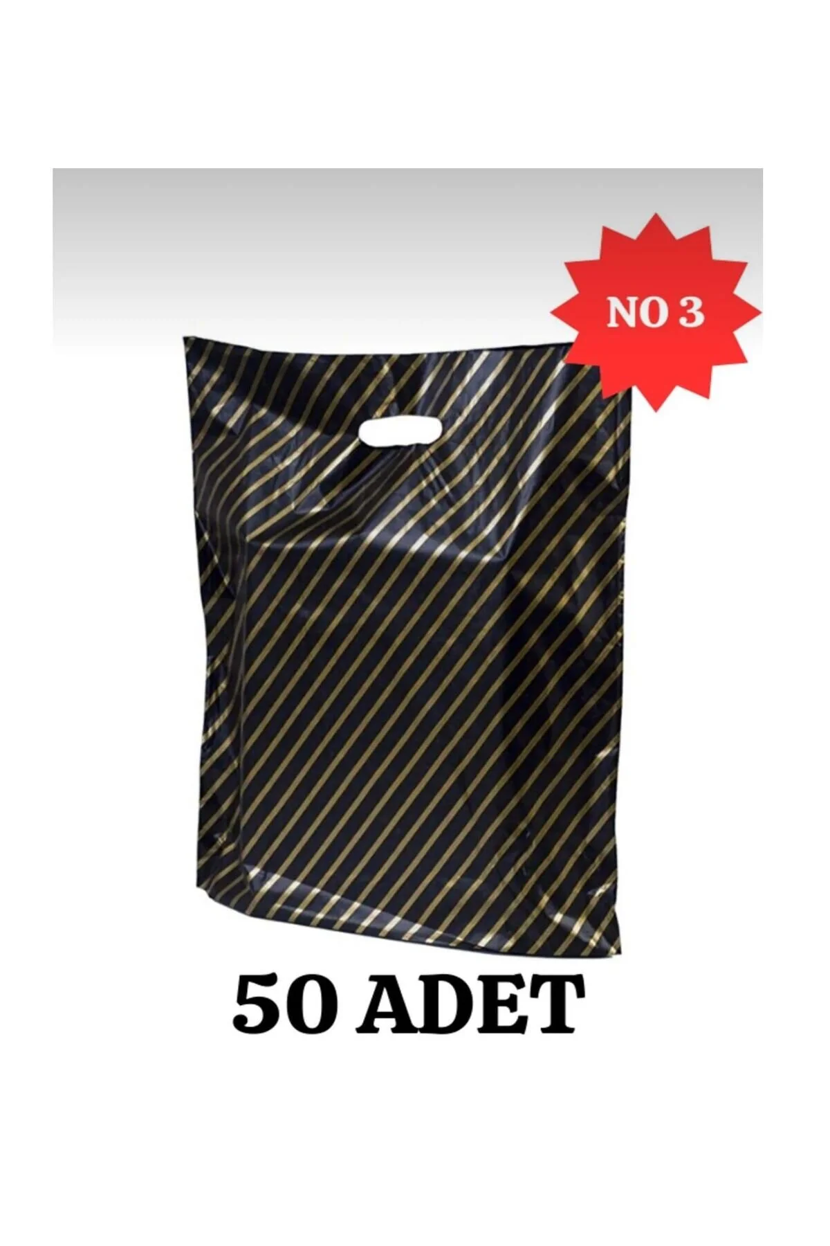 Mağaza Poşeti Çizgili Siyah Poşet (NO 3) 50'li Diagonal Takviyeli Poşet — Poşet