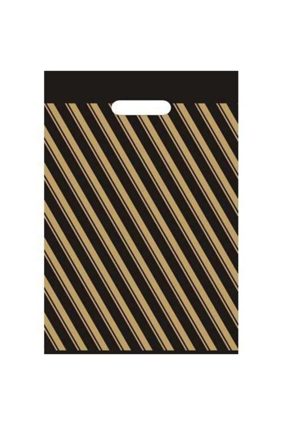 Takviyeli Geçmeli Siyah Çizgili Diagonal Mağaza Poşeti 4 No 40×50 Cm — Poşet (2)