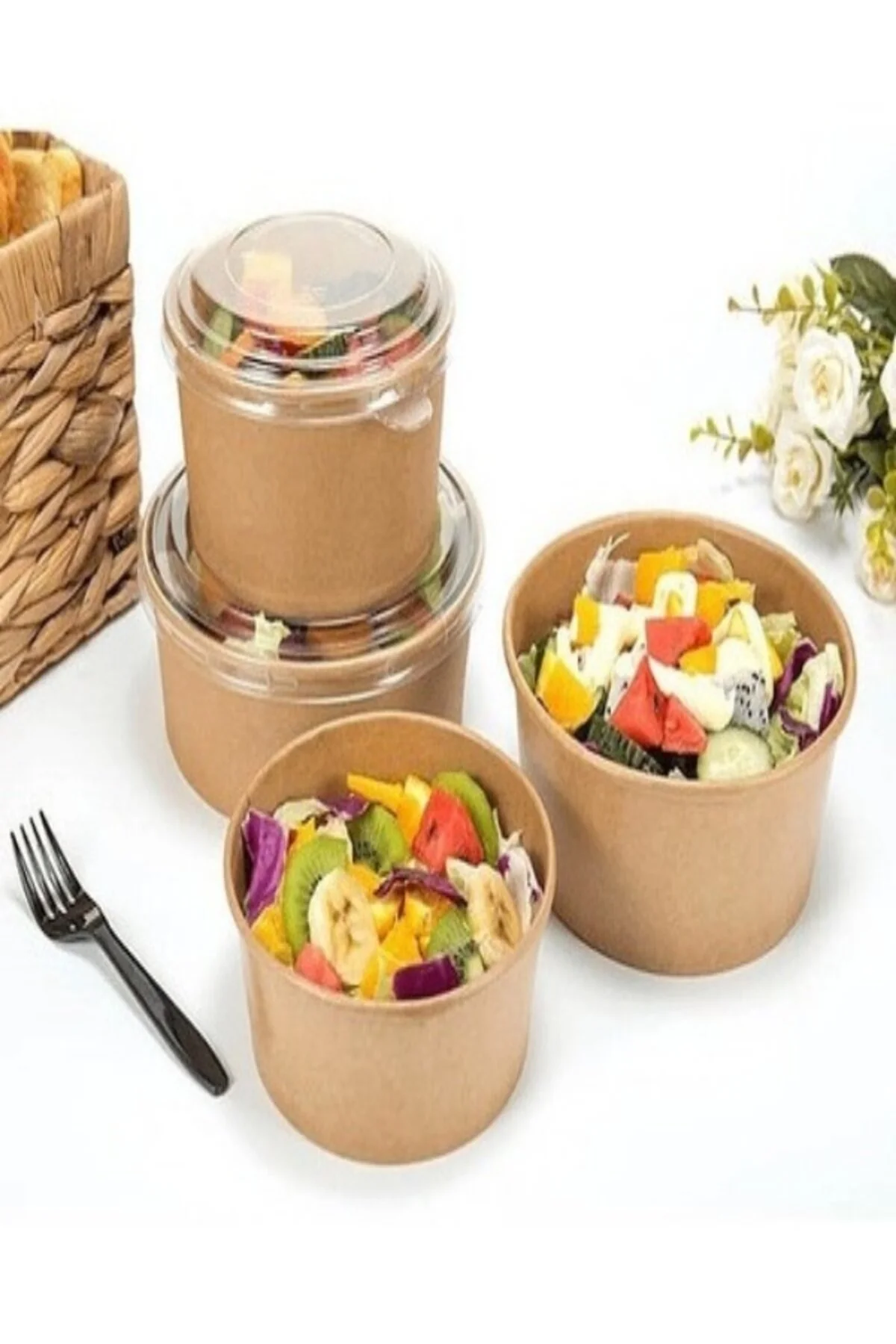 1300 CC Kraft Karton Salata Kasesi Kapaksız Bowl 50 Adet — Ev Tüketim Malzemesi