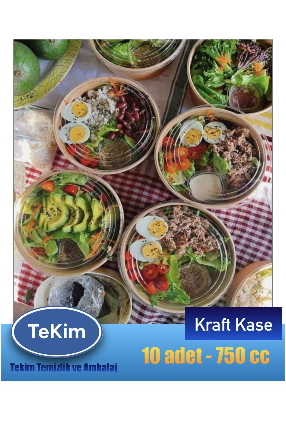 Kraft Karton Kapaklı Salata, Bowl, Makarna Kasesi 750 cc 10 Adet — Ev Tüketim Malzemesi (2)