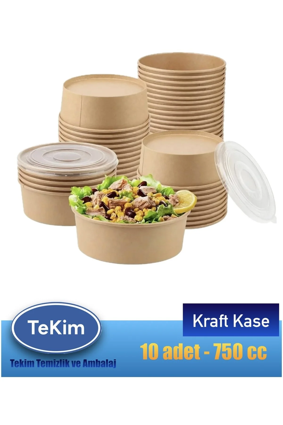 Kraft Karton Kapaklı Salata, Bowl, Makarna Kasesi 750 cc 10 Adet — Ev Tüketim Malzemesi (3)