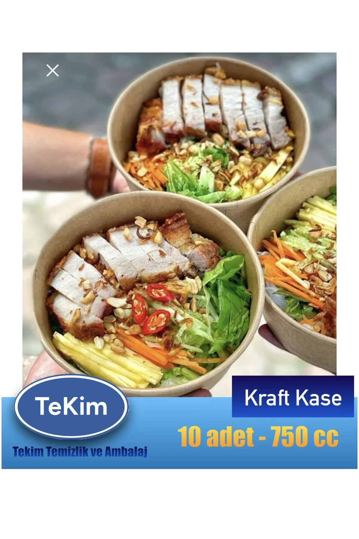 Kraft Karton Kapaklı Salata, Bowl, Makarna Kasesi 750 cc 10 Adet — Ev Tüketim Malzemesi (4)