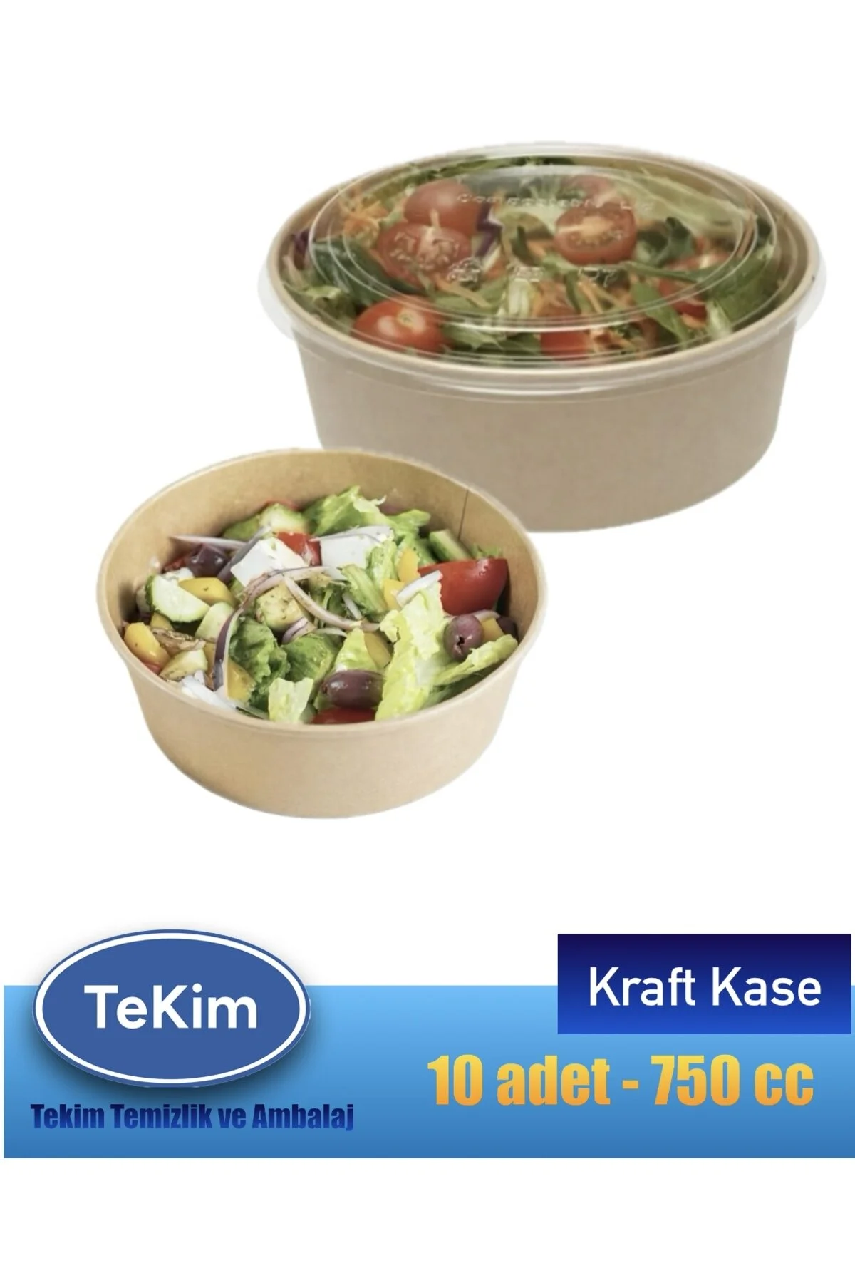 Kraft Karton Kapaklı Salata, Bowl, Makarna Kasesi 750 cc 10 Adet — Ev Tüketim Malzemesi (5)
