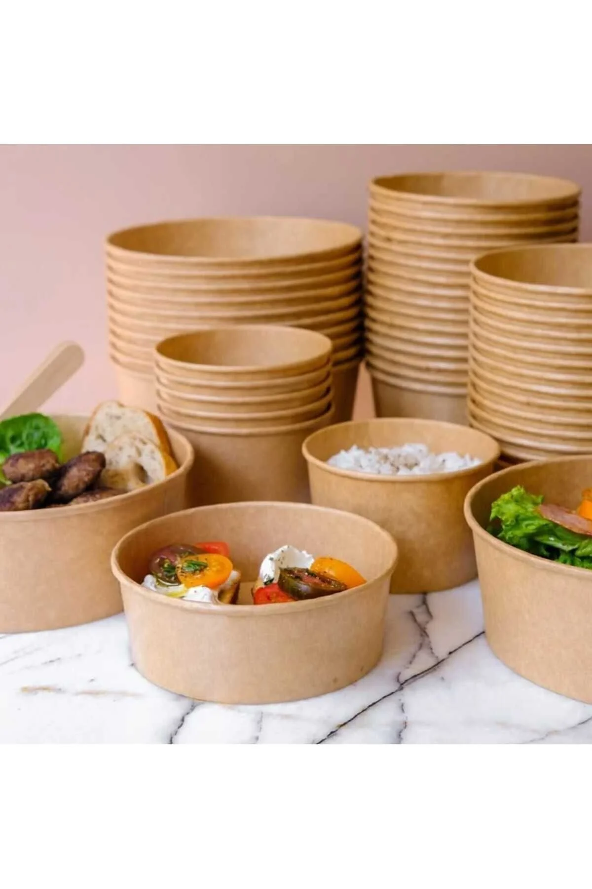 1300 CC Kraft Karton Salata Kasesi Kapaklı Bowl 10 Adet — Ev Tüketim Malzemesi