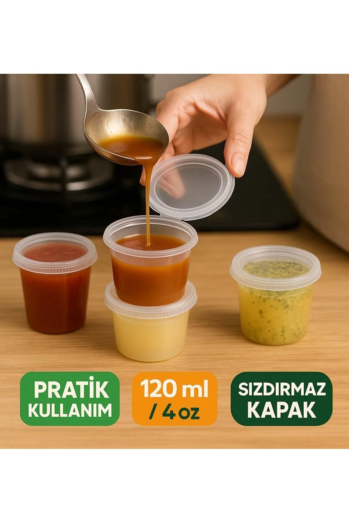 50 Adet 120 ml Mini Saklama Kabı Sosluk Buzluk Kabı, Et Suyu, Kemik Suyu, Sos Kabı — Buzdolabı Poşeti