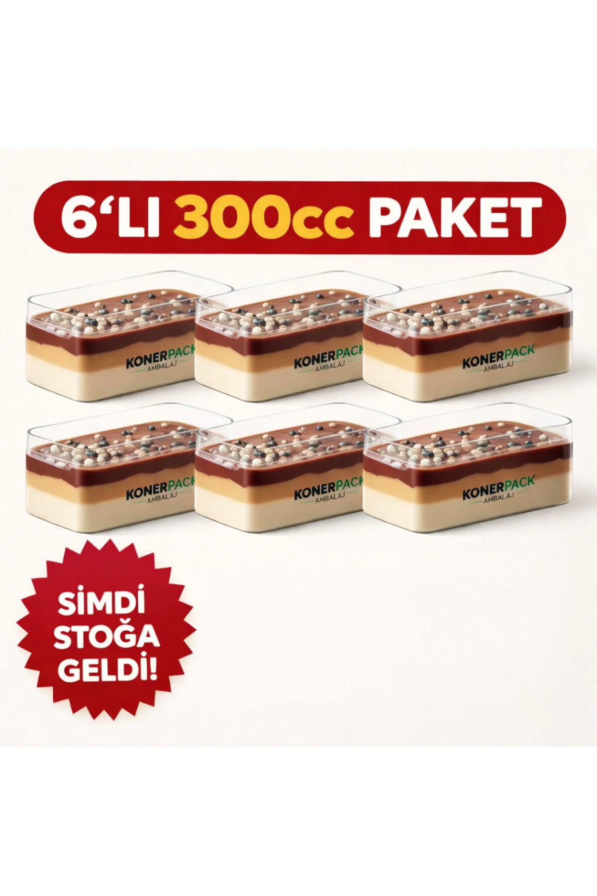 6'lı Tiramisu Cup 300 cc Mika Kase Plastik Şeffaf Kapaklı Sunum Kabı Tatlı & Meze Ve Salata Kap — Kase (2)