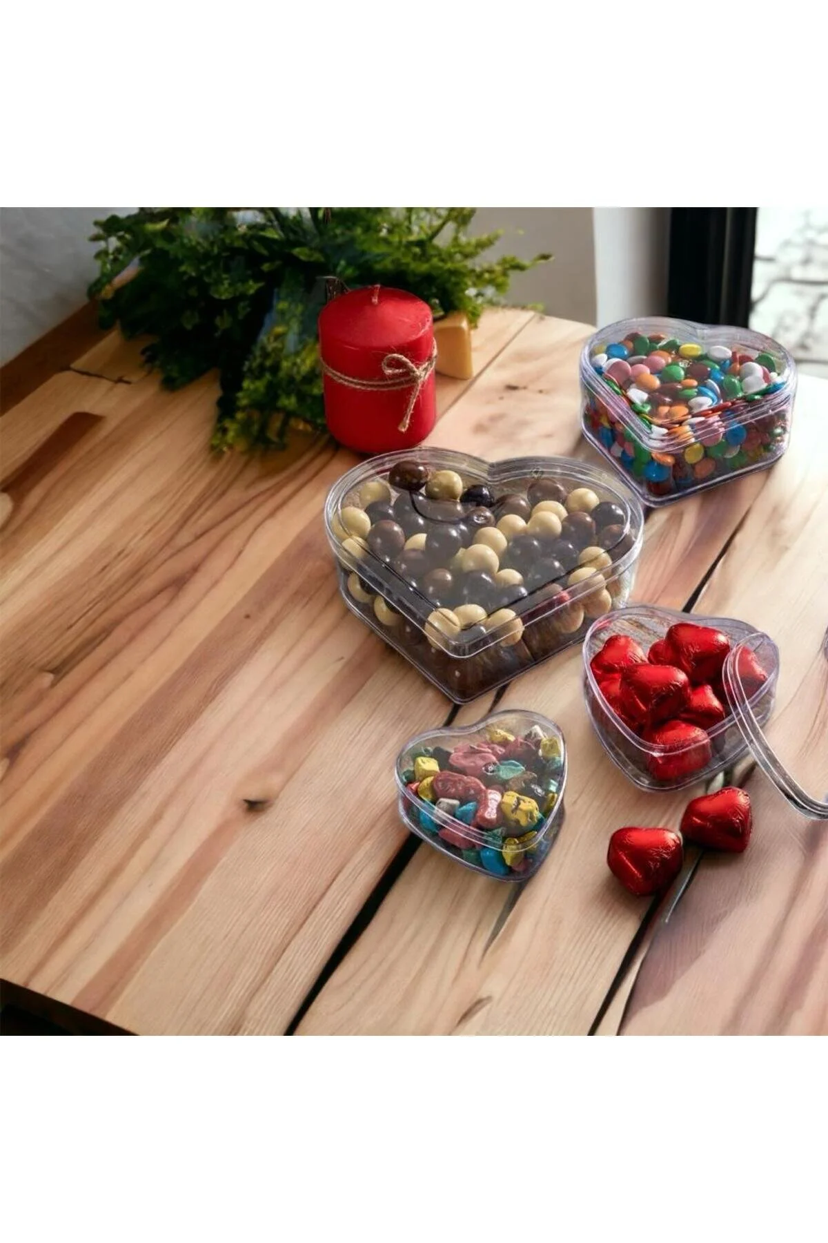 10 Adet 300cc Mika Sert Plastik Kalp Kutu Kapaklı Tatlı çikolata sunum kase magnolia sevgililer günü — Kase (3)