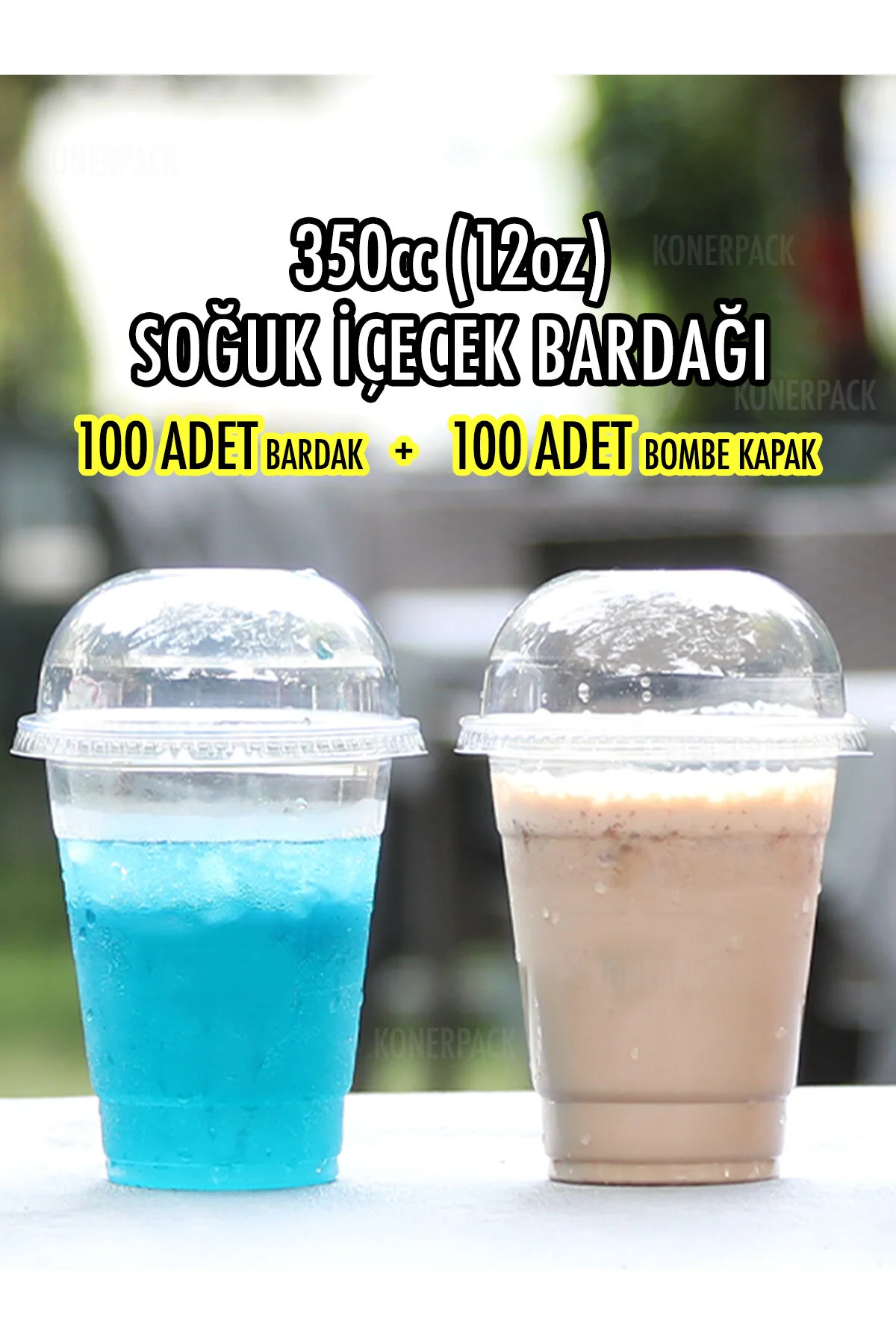 100 Adet Milkshake Bardağı,plastik Soğuk Içecek Bardağı 350cc-kapak Dahil — Plastik Bardak