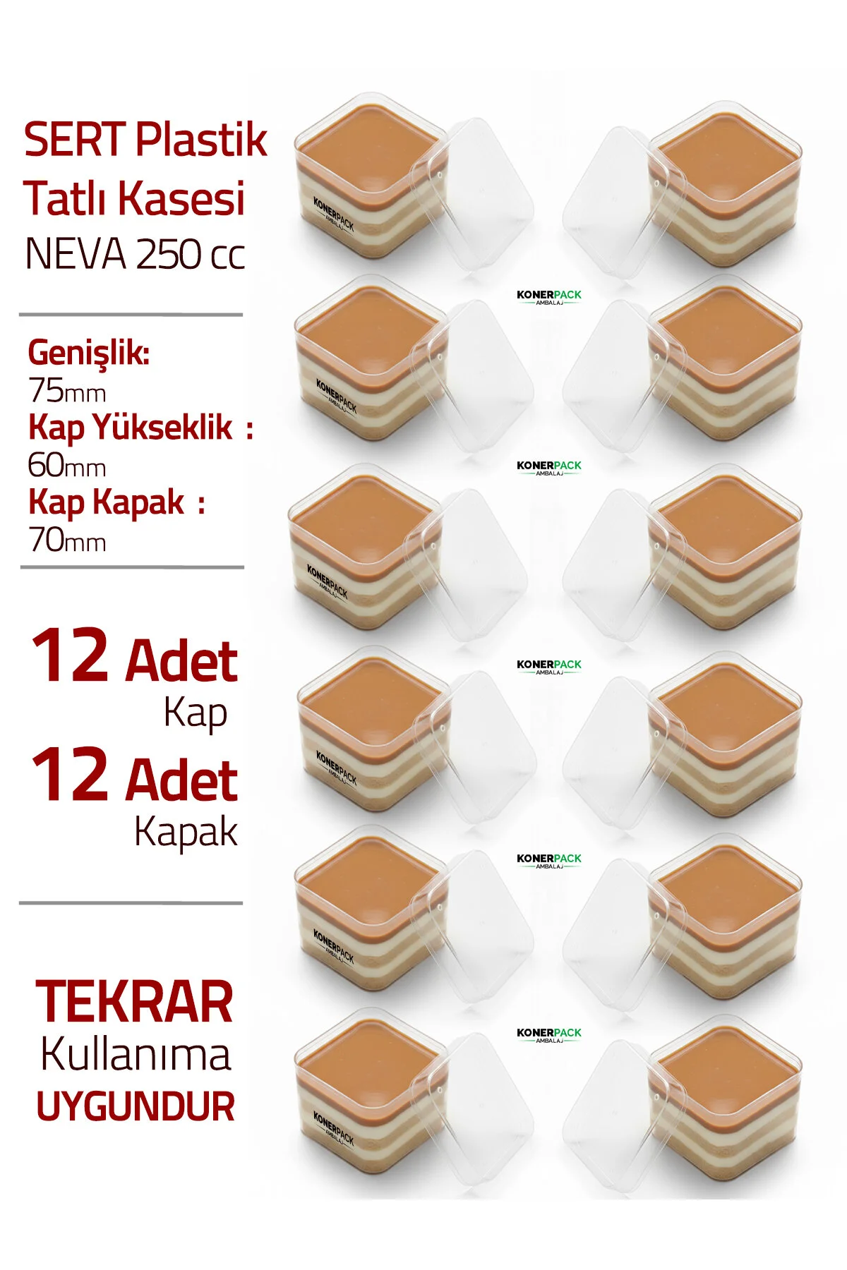 Kapaklı Plastik Magnolya Kasesi 12 Adet – Mika Sert Plastik Tatlı Sunum Kabı — Saklama Kabı