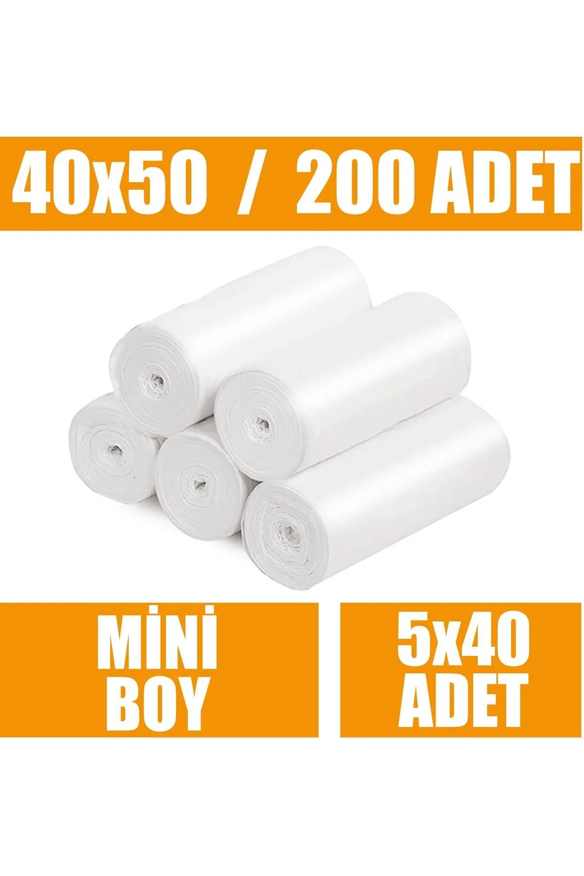 40'lı 5 Rulo Çöp Torbası Mini Boy Küçük 40x50 Çöp Poşeti (200 Adet) — Çöp Torbası